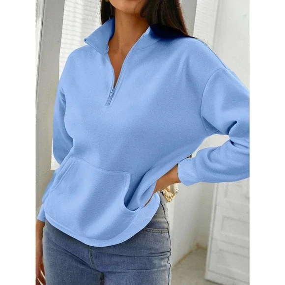 🌟 minimalist Half Zip Kangaroo Pocket Sweatshirt - Picture 9 of 11